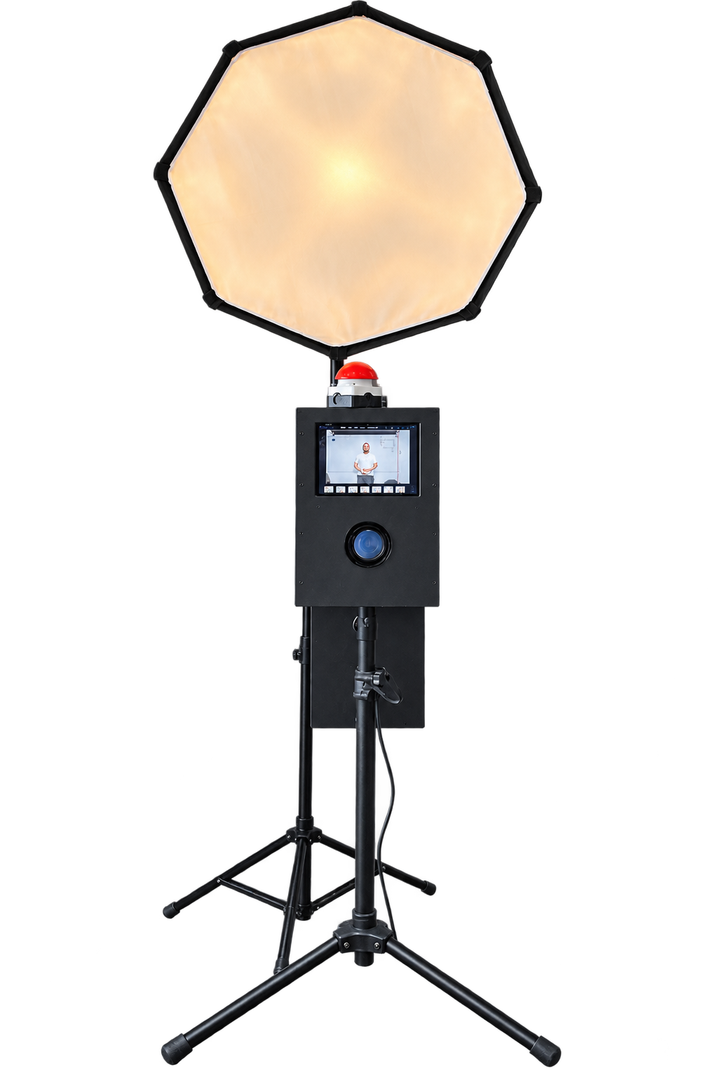 Fotobox mit gro&szlig;em Rundlicht und Kamera, startklar f&uuml;r deine Veranstaltung